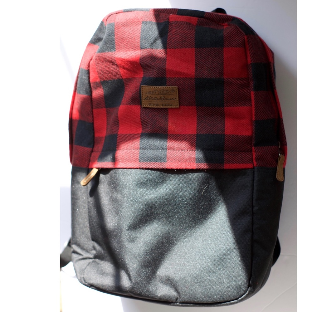 Eddie Bauer Red & Black Checkered Print Backpack
